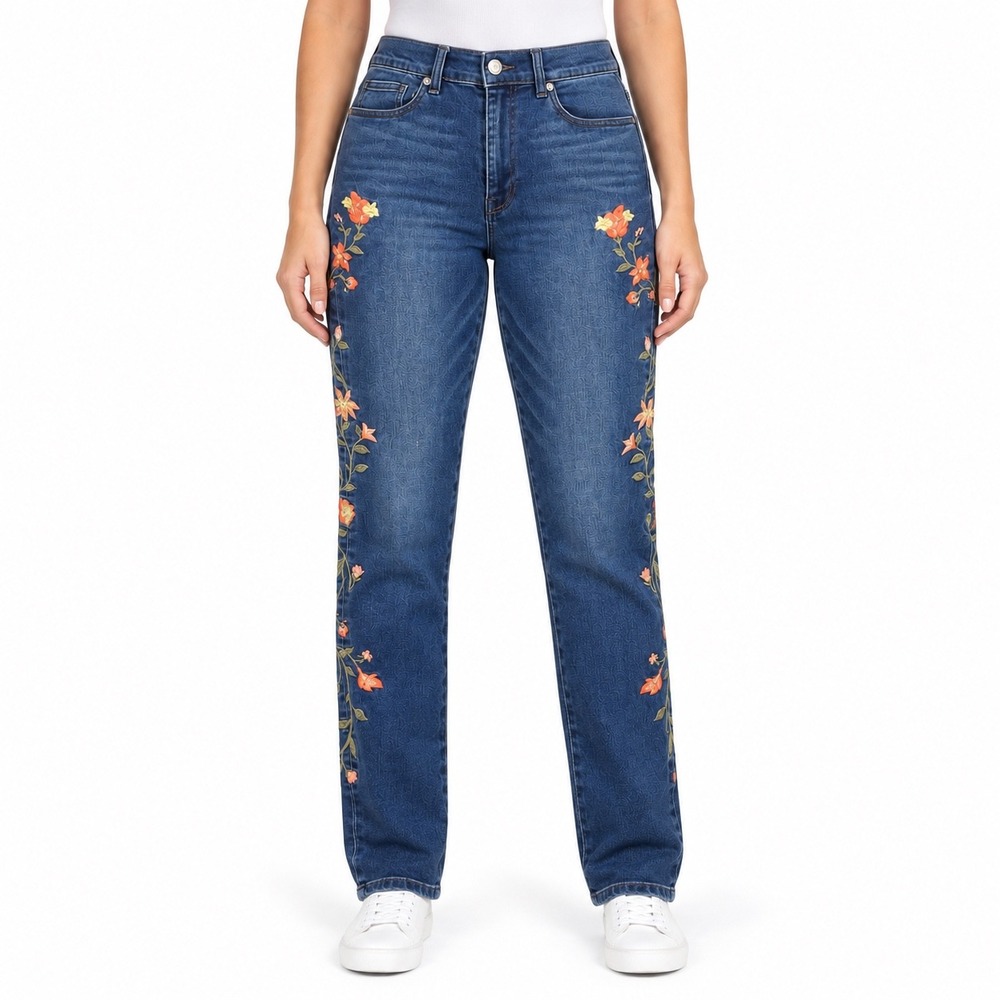DG2 Diane Gilman Womens Size 8 Floral Embroidered Skinny Jeans Dark Wash Stretch